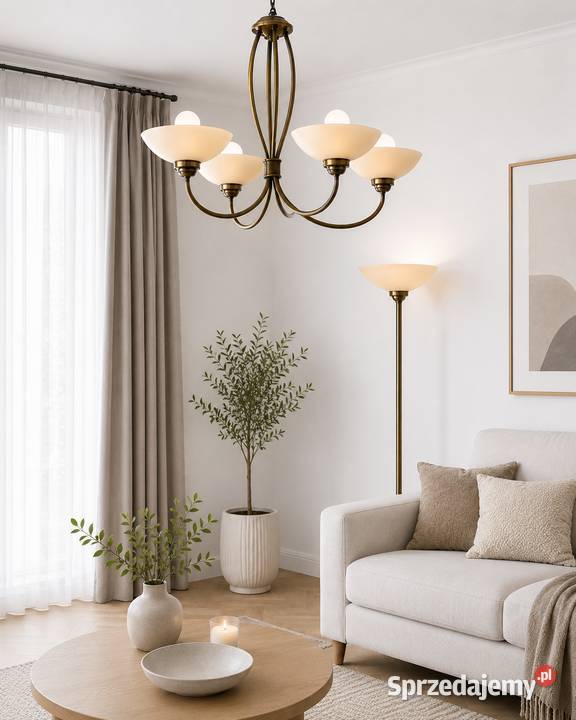 Komplet lamp vintage stare złoto żyrandol Łańcut