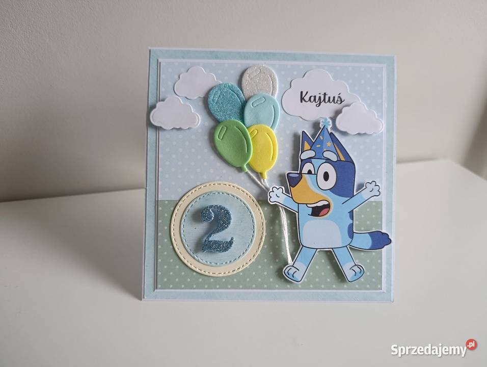 Kartka urodzinowa urodziny ręcznie robiona Bluey Łódź sprzedam