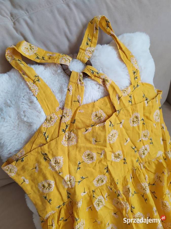 Sukienka krótka żółta lniana bawełniana L XL Rozmiar 42(XL)