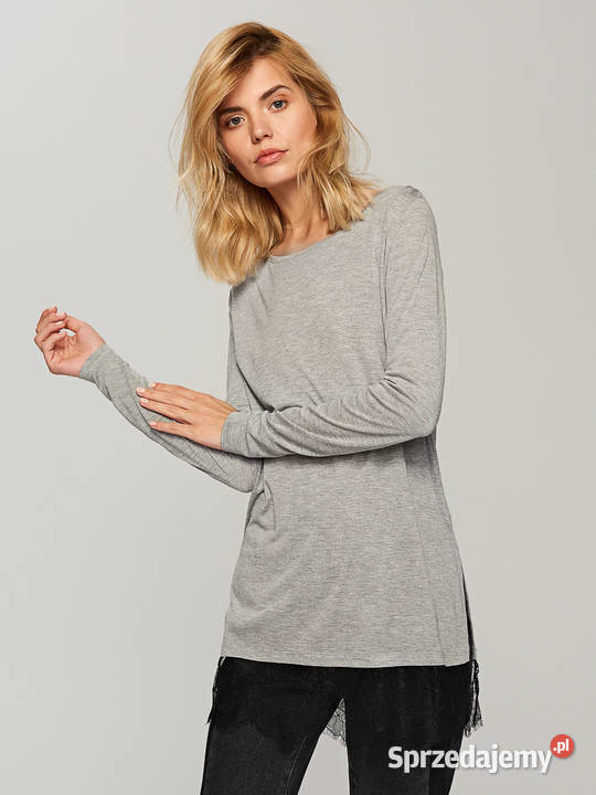 Szary longsleeve Reserved L koronkowa wstawka