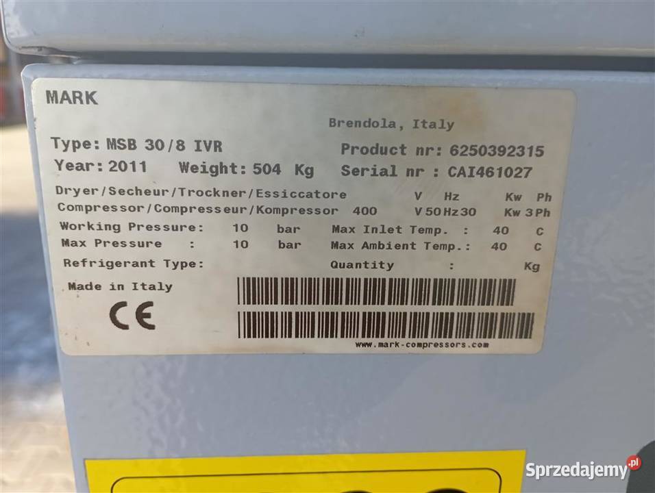 Sprężarka MARK MSB308 IVR 30KW S012682 Produkcja sprzedam