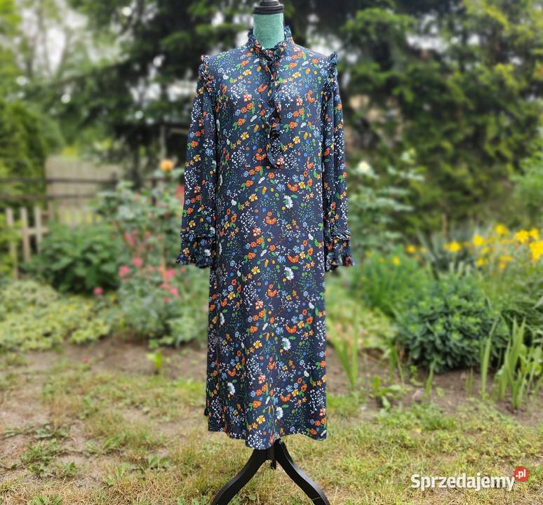 Sukienka HM 44 XXL wiskoza granatowa w kwiaty Szczecin