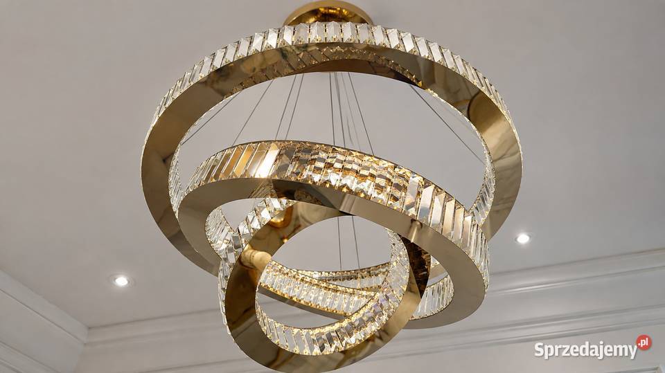 Żyrandol złoty kryształowy glamour ring lampa Warszawa