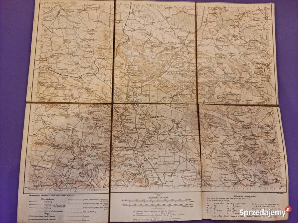 MAPA 1914 Królestwa Pruskiego Miechów i 100000 Kraków