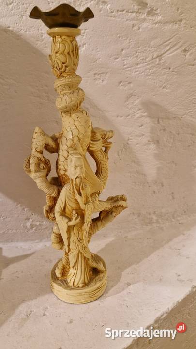 Stary ŚWIECZNIK RZEŹBA FIGURA azjatycka vintage Lublin