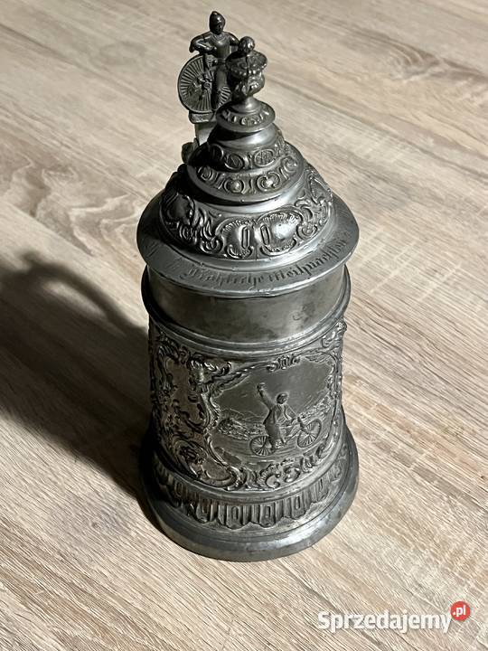 Kufel z roku 1899 niemiecki świąteczny z cyny