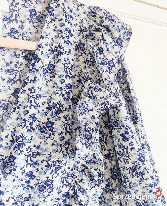 Kwiatowa sukienka HM M 38 bufki retro niebieskie Szczecin