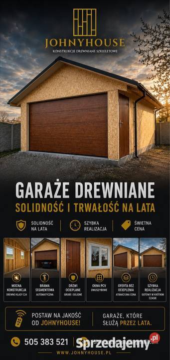 Garaż szkieletowy 35m2 bez ocieplenia i stolarki Wola Skrzydlańska