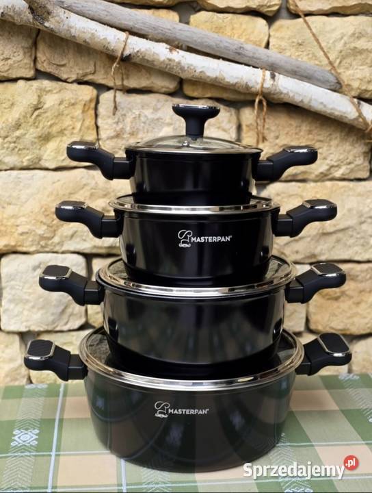 259 Garnki lakierowane czarne 4 sztuki Masterpan śląskie Zabrze