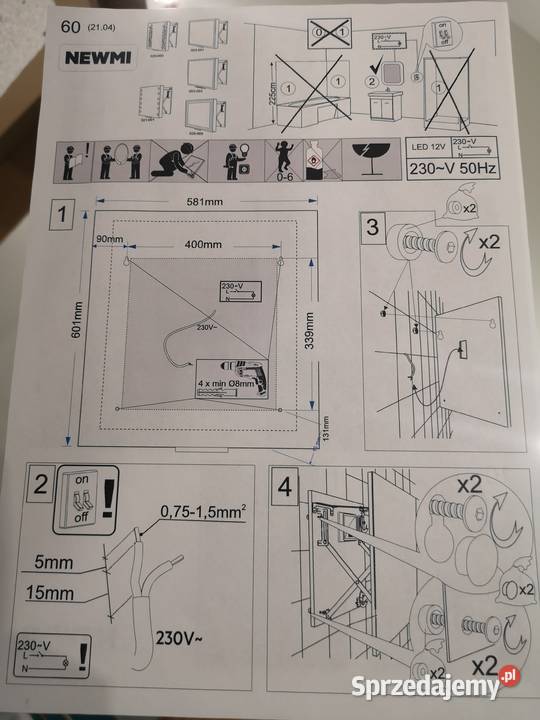 Lustro wysuwane z oświetleniem LED 60x60 inny kolor Lustra