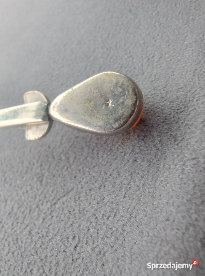 Srebrna stara łyżeczka z bursztynem mazowieckie Warszawa