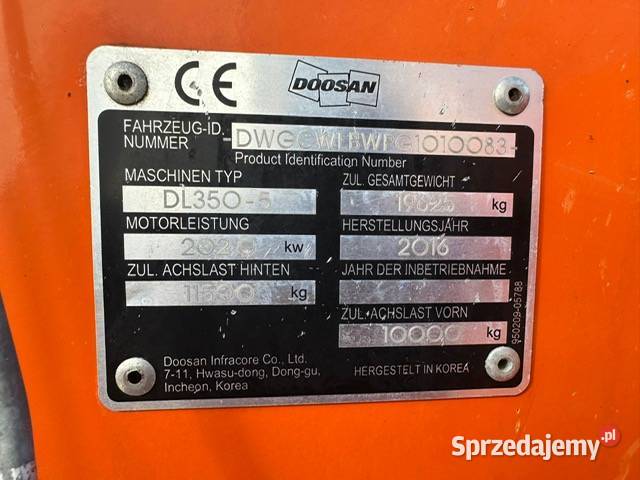 Ladowarka kolowa DOOSAN DL 450 tez Leasing Rok produkcji 2016 Warszawa sprzedam