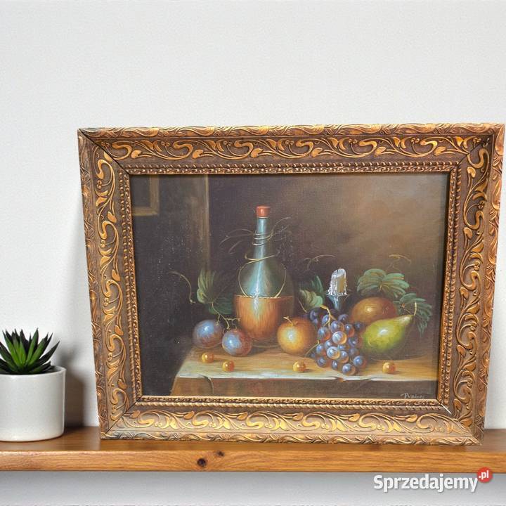 Olej na desce martwa natura w złotej ramie P Bronisze