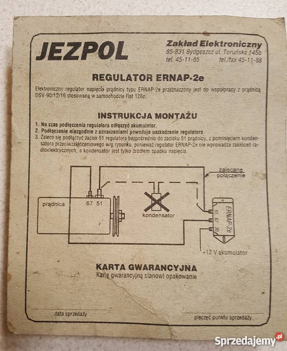 NOWY Regulator napięcia ernap2e Jezpol Fiat 126 Warszawa