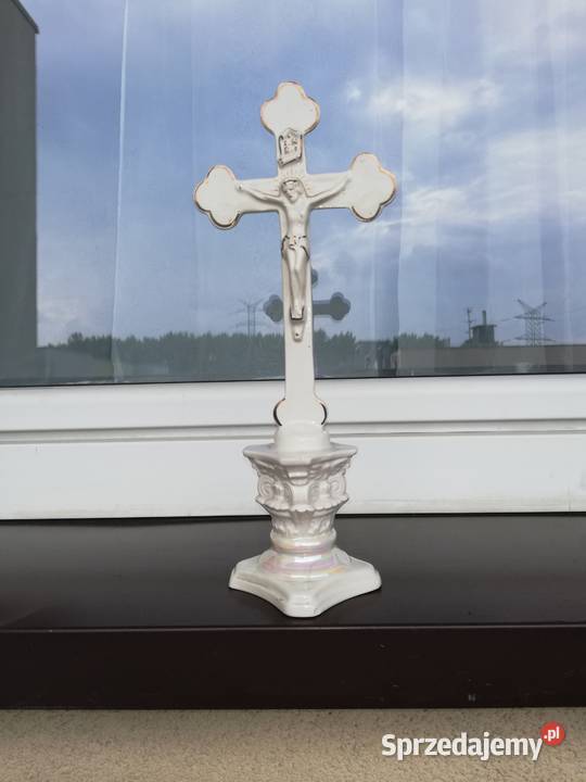 Stary krucyfiks stojący porcelanowy 28 Antyki Katowice