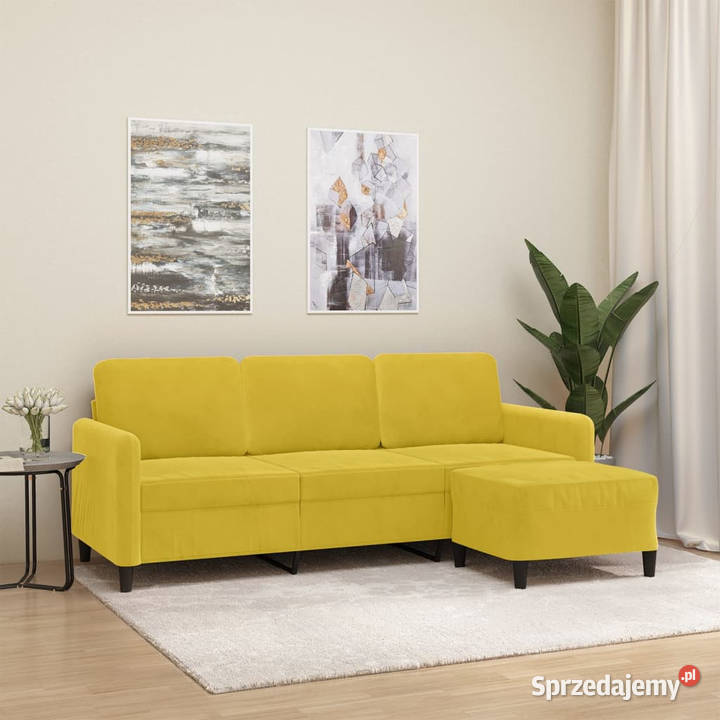 3osobowa sofa z podnóżkiem żółta 180 aksamit mazowieckie Warszawa