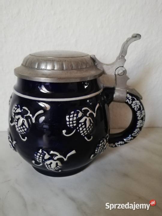 Stary sygnowany kufel granat z dekielkiem
