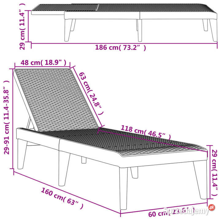 Leżak kolor cappuccino 186x60x29 PP WM364216 Warszawa
