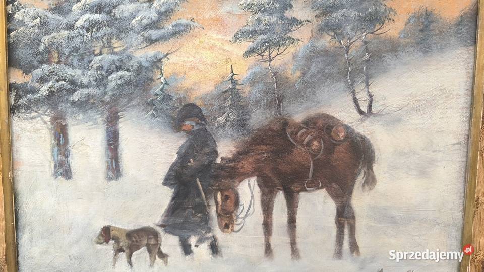 Piękny stary oryginalny obraz olejny sygnowany Łódź