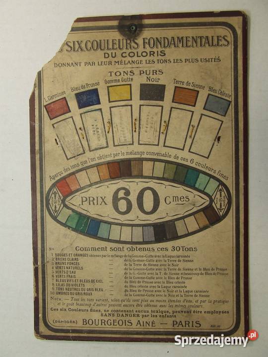 Stara Reklama Kolory Bourgeois Aine Paris Antykwariat śląskie