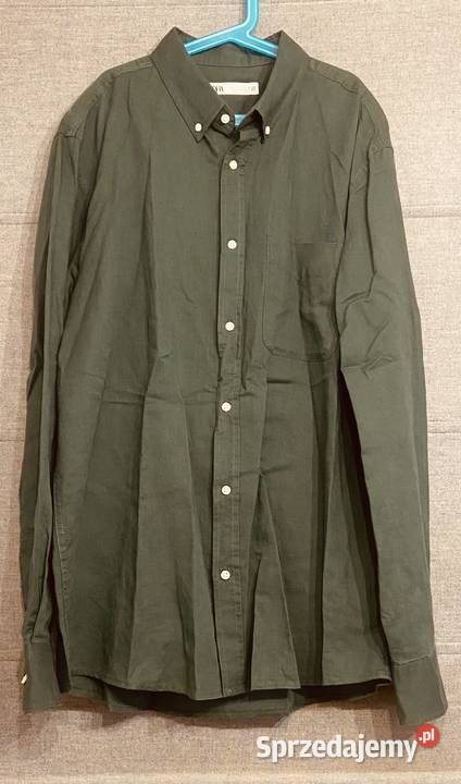 Zielona męska koszula z długim rękawem ZARA Żyrardów
