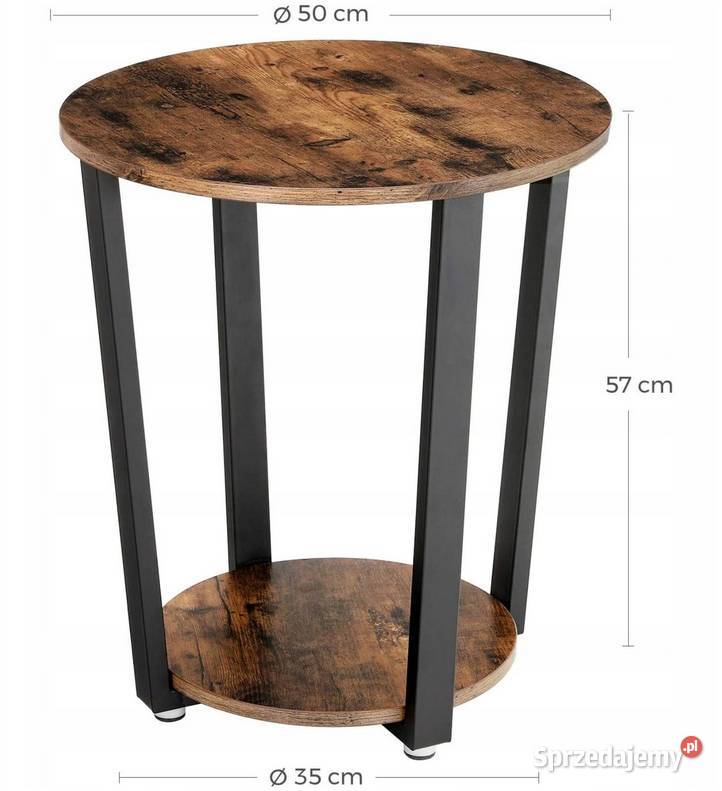 Ława stolik okrągły kawowy drewniany metalowy 50
