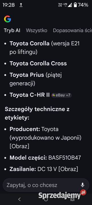 BASF510B47 G923012020 dmuchawa toyota prius e21 Pozostałe Wołomin sprzedam