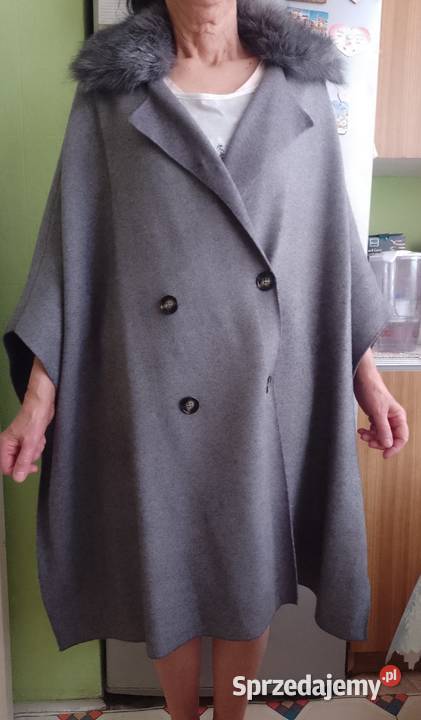 36S ZARA Płaszcz dzianinowy z futrzanym
