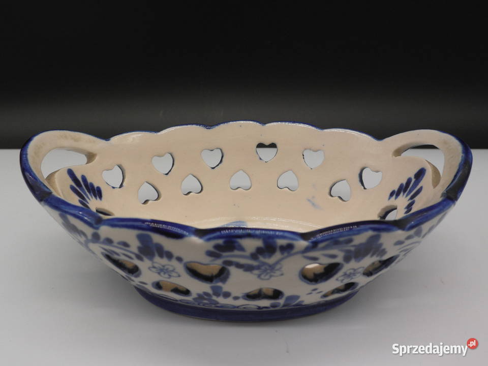 Koszyczek Delft Blue Ażurowy Serduszka Ceramika Antyki Raszków