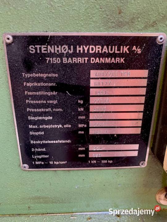 PRASA HYDRAULICZNA 400 ton Tarnów