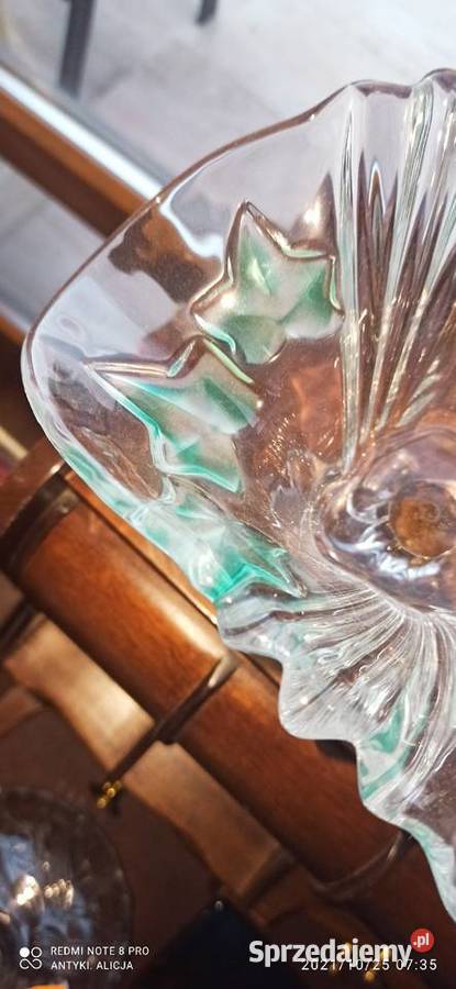 Patera na nodze liście zieloneszkło kryształowe Porcelana i szkło Gdańsk sprzedam