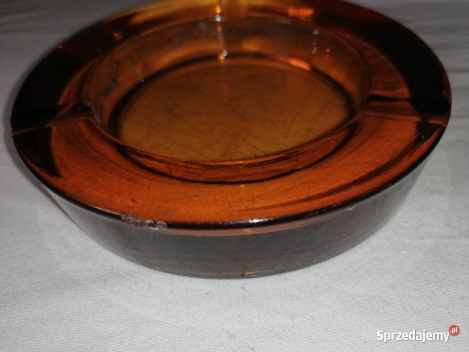 Popielniczka miodowa z grubego szkła Łódź