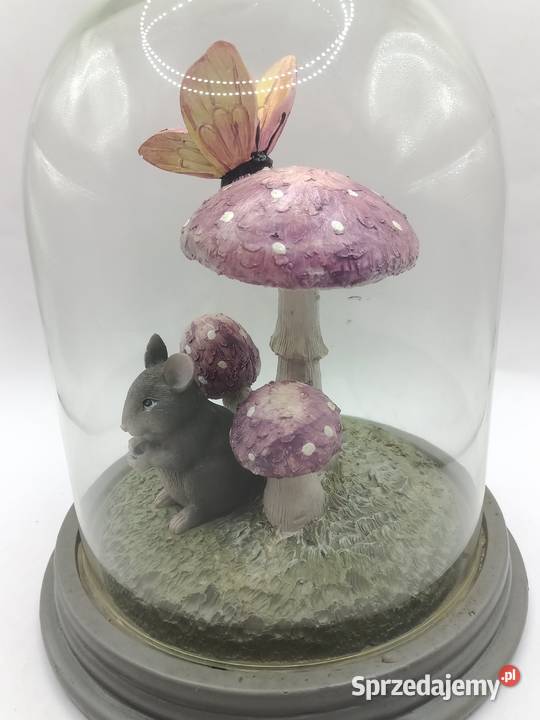 Figurka rzeźba pod szkłem mała szara myszka z Zamość