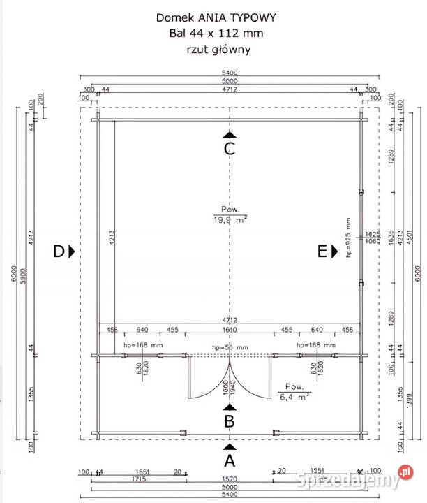 Domek drewniany Ania 5x6 z tarasem 44mm ogrodowy Parzymiechy