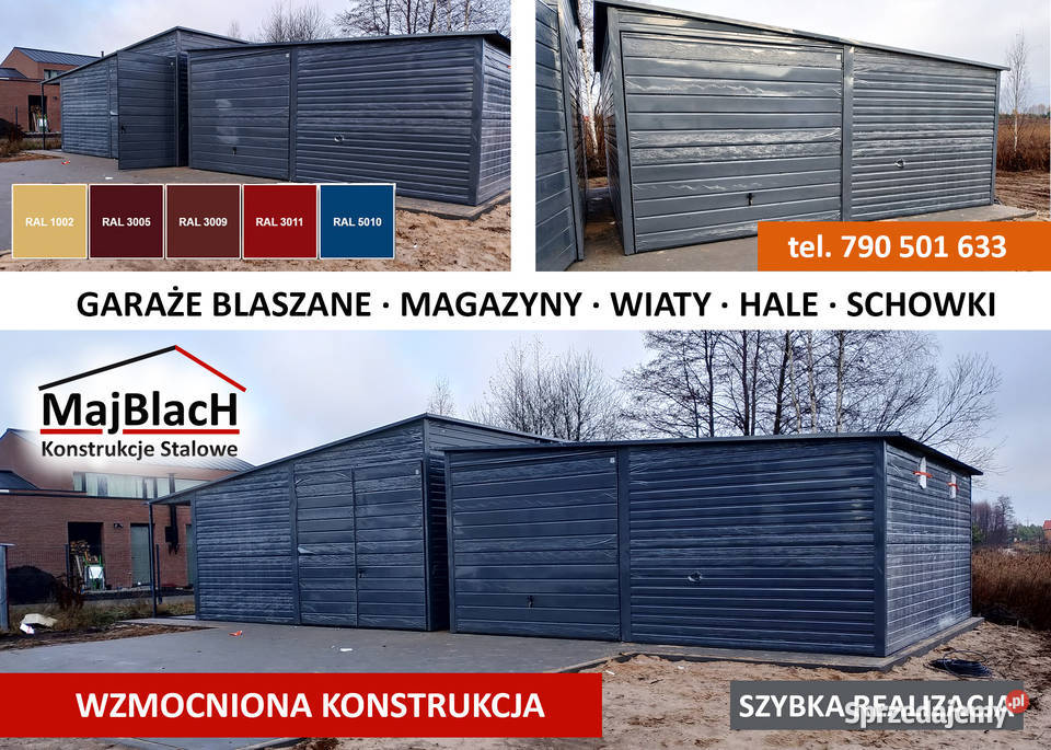 Garaż Blaszany GRAFITOWY 2 Bramy Blaszak Garaże