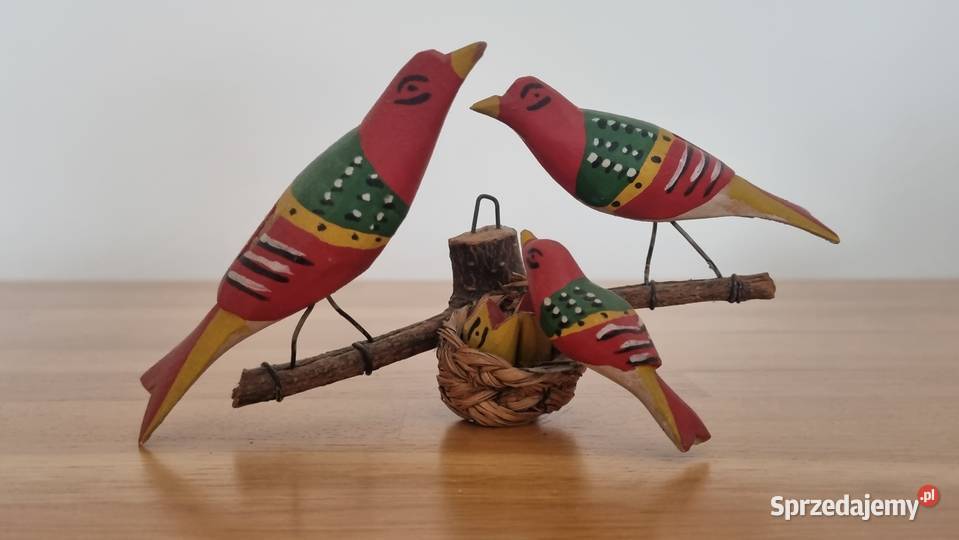 3 drewniane ptakiptaszki na gnieździe CEPELIA Warszawa