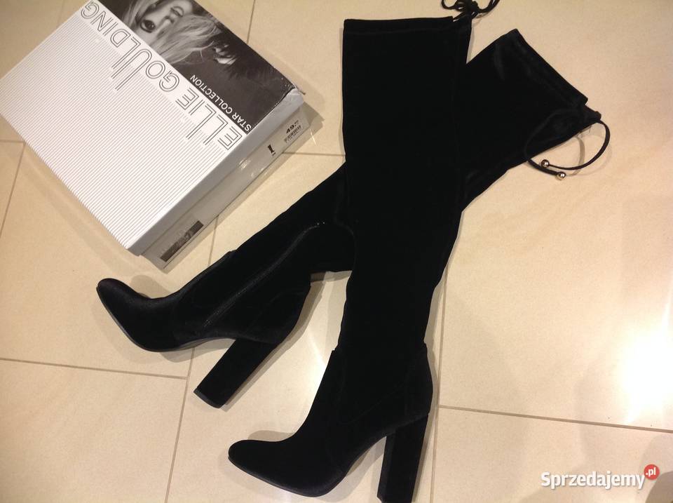 Długie Czarne Kozaki Damskie 36 do Uda Welur Kozaki Nowa Sól