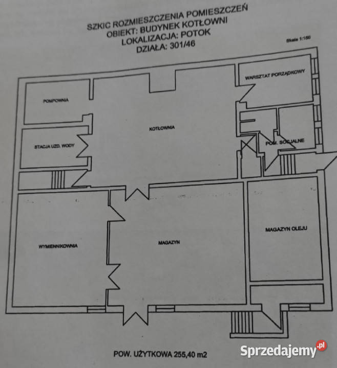 Lokal byłej kotłowni 255m2 działka 01423ha do Potok