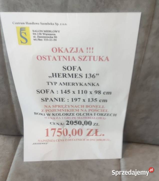 Sofa 140 x200 rozkładana Warszawa Sprzedajemy.pl