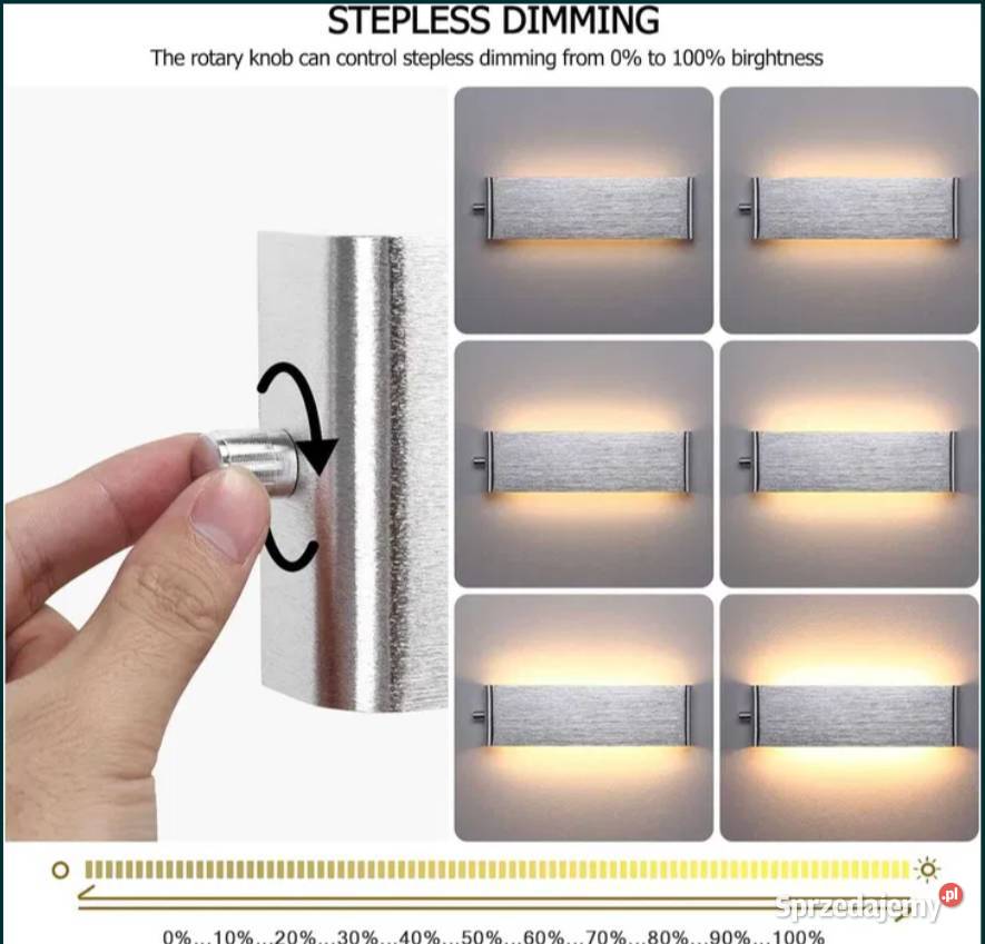 Nowa lampa LED ścienna kinkiet srebrna ze Kinkiety