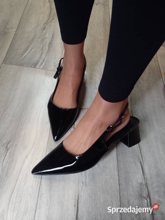 43 CZARNE czółenka wieczorowe z odkrytą piętą Kraków