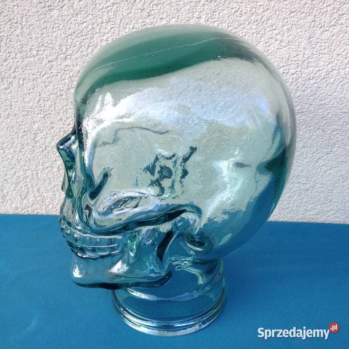 Szklana głowa czaszka grube zielone szkło Warszawa