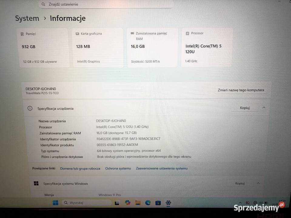 Laptop ACER TravelMate P2 15 156 Core5120U 16GB mazowieckie Warszawa