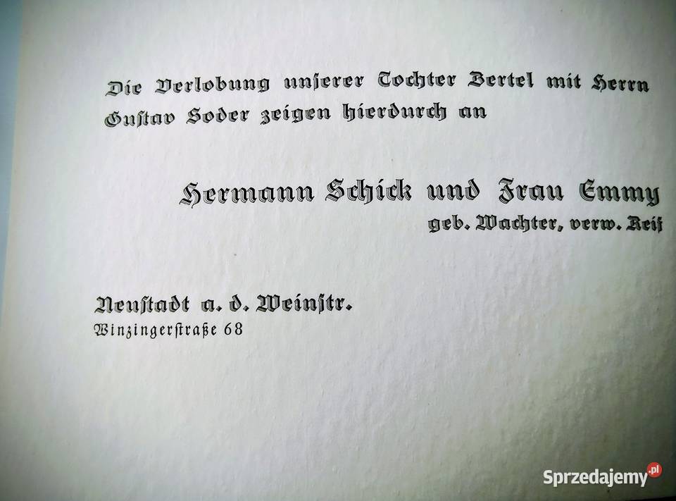 Ogłoszenie o zaręczynach Antykwariat Żory sprzedam