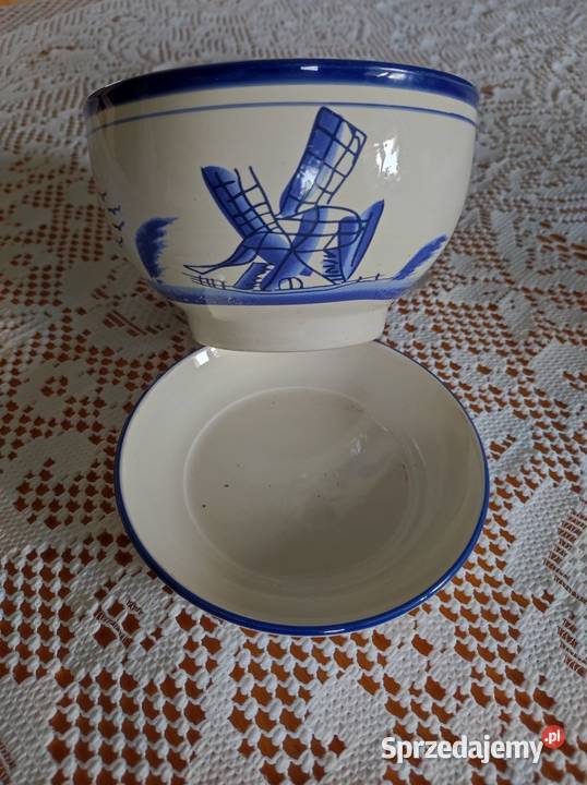 ceramiczna doniczka z podstawką Delft ptaki domy Kielce
