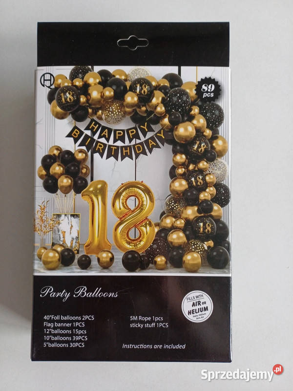 dekoracja balonowa czarno złota liczba 18 napis mazowieckie Warszawa