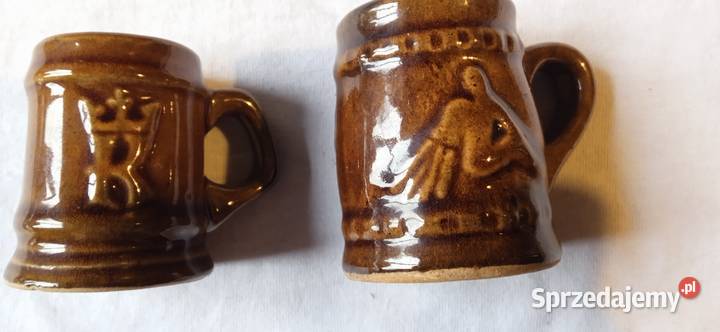 Dwa miniaturowe ceramiczne kufelki ozdobnePRL wielkopolskie Koźminek