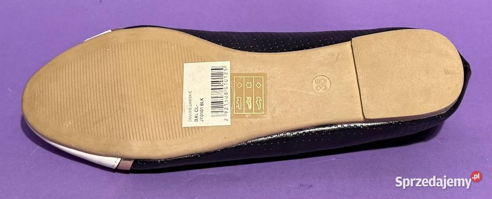 Czarne baleriny z białym czubkiem skórzana mazowieckie Żyrardów sprzedam