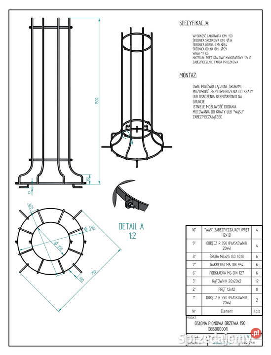 OSŁONA PIONOWA DRZEWA 150 prętx8 Gołdap sprzedam