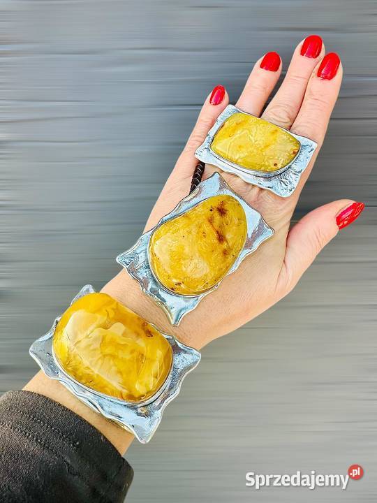 Unikatowy komplet srebro 925 bursztyn bałtycki Pomlewo